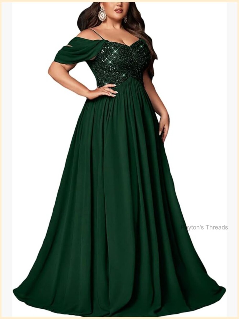 Sequin Plus Size Maxi Gown A-Line Chiffon Formal Prom Bridesmaid Dress